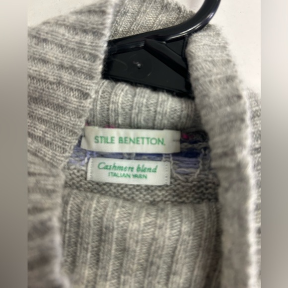 STILE BENETTON CASHMERE BLEND ITALIAN YARN SHORT SLEEVES HIGH NECK SWEATER S - Picture 7 of 7